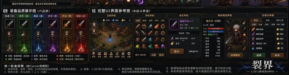 三职业设定稿条带：统一头身、描边与暗黑幻想色调